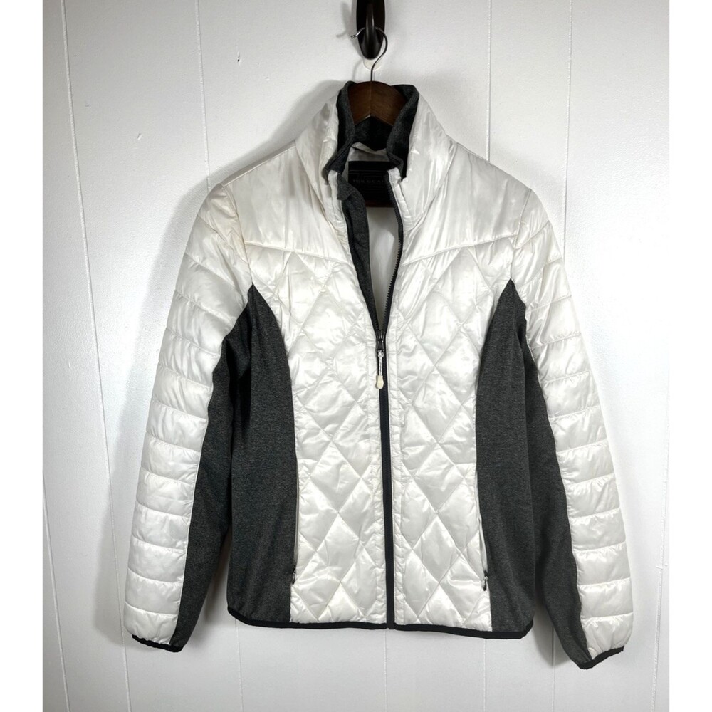 Tek Gear Lightweight Quilted Slight Puff White Jacket Charcoal Gray Trim